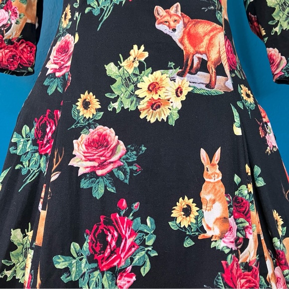 Hell Bunny Retro Hermeline Forest Animals Flare Dress Sz Medium - Picture 5 of 12